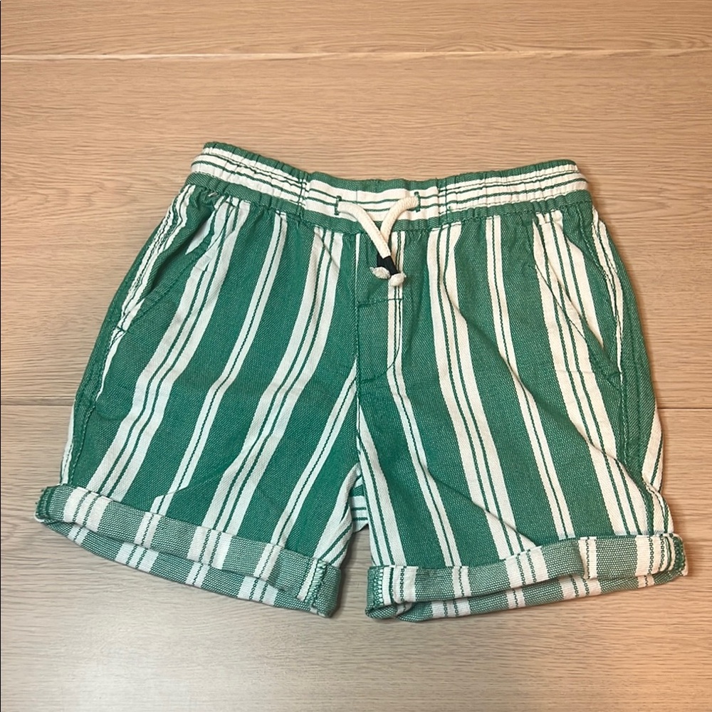 H&M Green and White Flat Front Shorts with Stripes